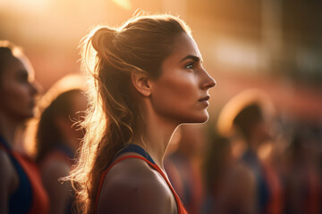 A female athlete is focused and concentrating on the race ahead - obrazy, fototapety, plakaty