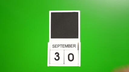 Calendar with the date September 30 on a green background. Illustration for an event of a certain date.