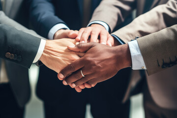 Obraz premium Group of business people putting their hands together, Business putting their hands together in unity ,Ai generated