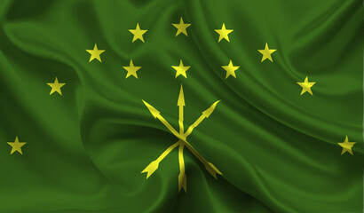 High detailed flag of Adygea. National Adygea flag. Europe. 3D illustration.