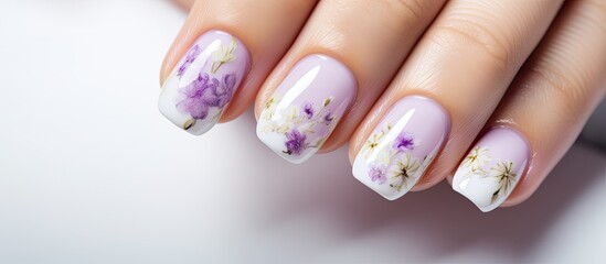 Lovely flower design on pretty gel nails.