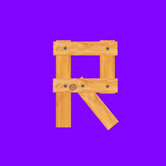 Yellow wooden bars fastened with screws background