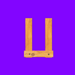 Yellow wooden bars fastened with screws background