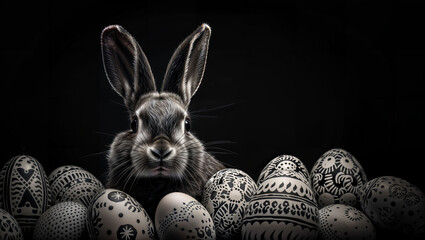Easter Impression with an Bunny and Eggs in Black and White