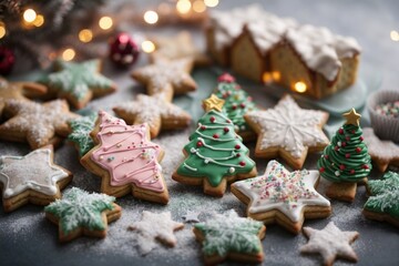 Fototapeta na wymiar Assortment of Decorated Christmas Cookies