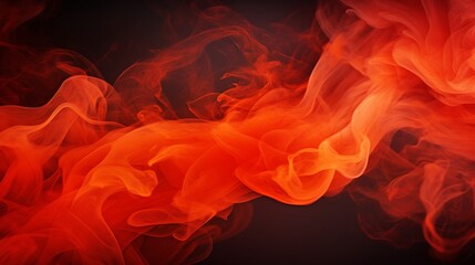 Orange particle smoke on a dark background in motion. Blood in the water. Biological process. Abstract background. A fiery dance of bright flames. Horizontal banner