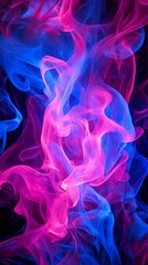Abstract background of fiery flames of purple and blue swirling in dance. Smoke particles....