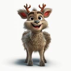 Obraz premium photorealistic fuzzy cute reindeer character study with a glowing red nose like rudolph on a white background