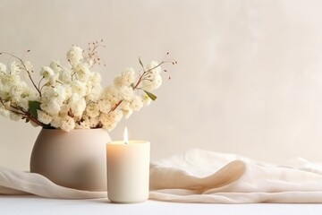 Candles and flowers in a vase