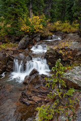 Fototapeta na wymiar Small Waterfall and Rainy Forest