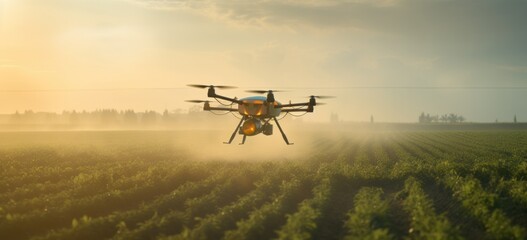 Drone Over Farmland at Sunset