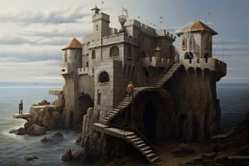 A fortress on the seaside. Generative AI