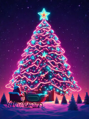 neon christmas tree with gifts