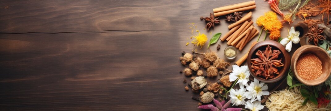 Traditional Chinese Medicine Herbs on Wood