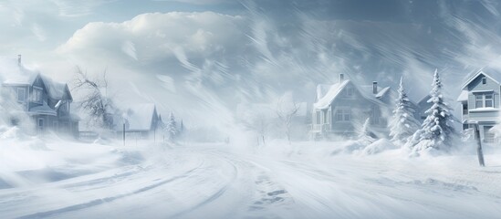 Blustery blizzard in residential area. - obrazy, fototapety, plakaty