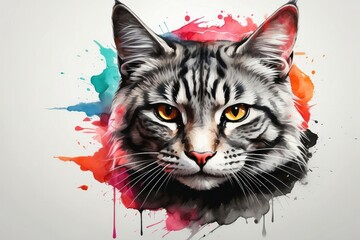 powerful colorful cat face logo facing forward