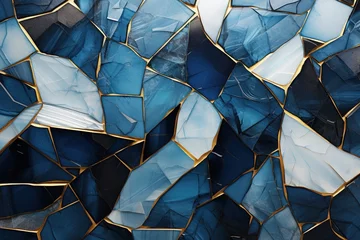 Foto auf Acrylglas Abstract marble mosaic background, art deco wallpaper, black white blue gold marbled tile, geometrical fashion marbling illustration, artificial stone texture © Parvez