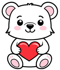 White cute Bear cub with a heart