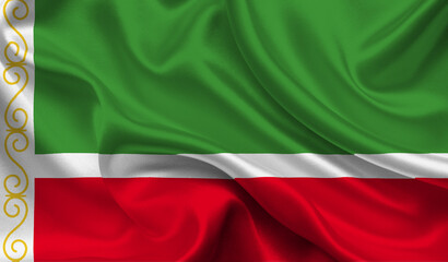 High detailed flag of Chechen Republic. National Chechen Republic flag. 3D illustration.