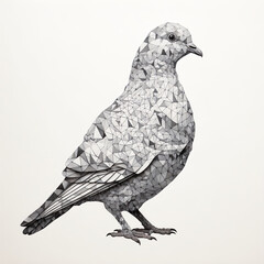 Fototapeta premium Minimalist Pigeon Line Art in Black and White with Intricate Shading Details on a White Background