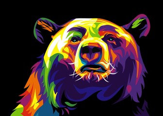 Colorful Bear Illustration in WPAP pop art style	