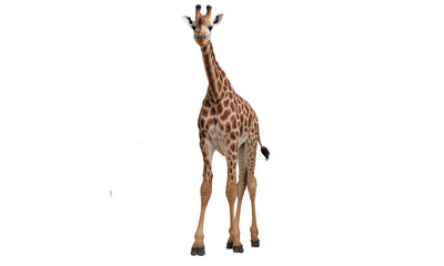 Fototapeta premium Giraffe Standing Alone Against a White Background.