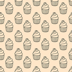 Cute cupcakes with cream seamless pattern background.