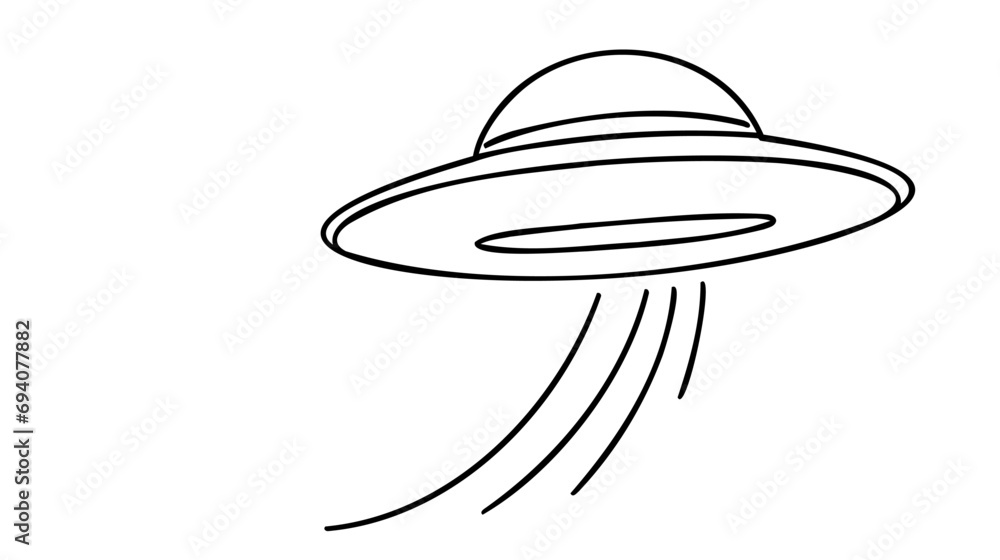 Aufkleber continuous one line drawing ufo. unidentified flying object. outer space concept.