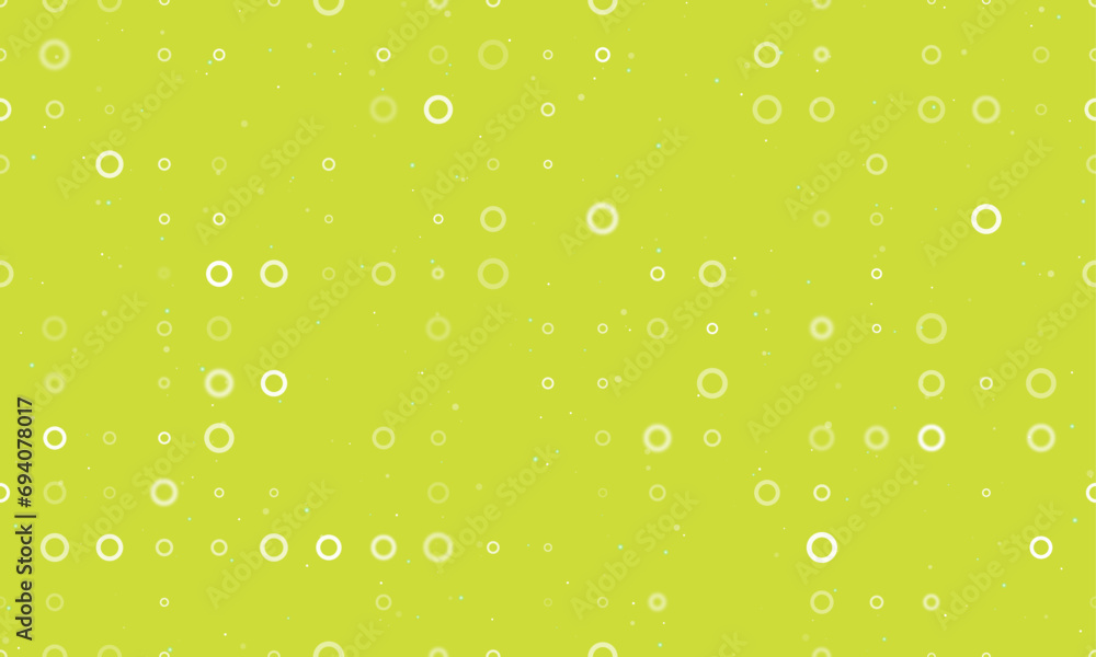 Poster seamless background pattern of evenly spaced white circle symbols of different sizes and opacity. ve