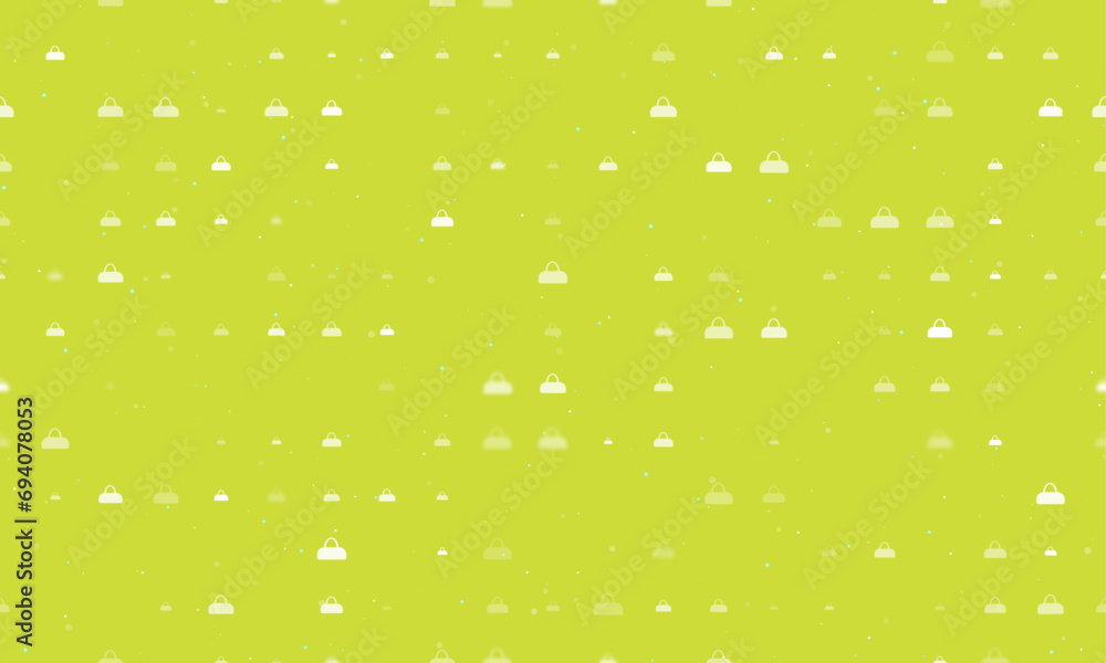 Poster seamless background pattern of evenly spaced white sports bag symbols of different sizes and opacity