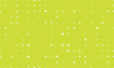 Seamless background pattern of evenly spaced white triangle symbols of different sizes and opacity. Vector illustration on lime background with stars