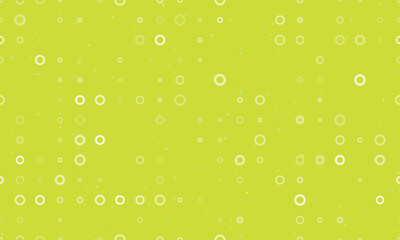 Seamless background pattern of evenly spaced white circle symbols of different sizes and opacity. Vector illustration on lime background with stars