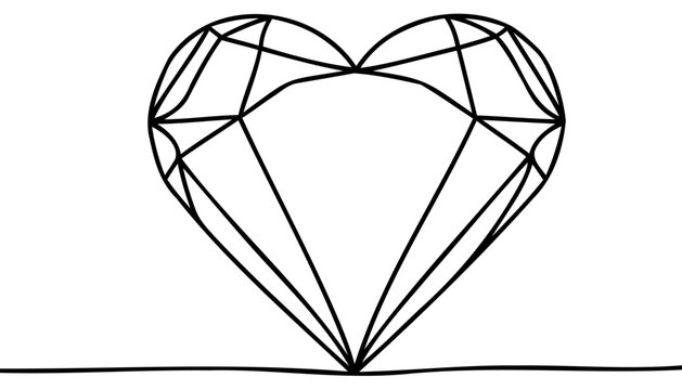 Diamond love shape one line continuous concept banner. Hand drawn Diamond line art. Vector illustration