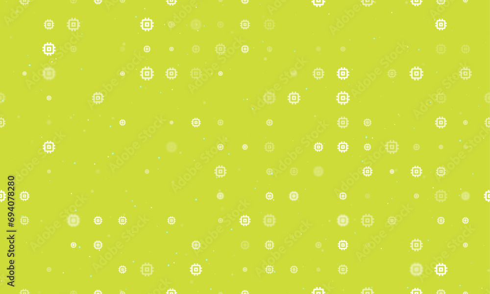 Poster seamless background pattern of evenly spaced white chip symbols of different sizes and opacity. vect