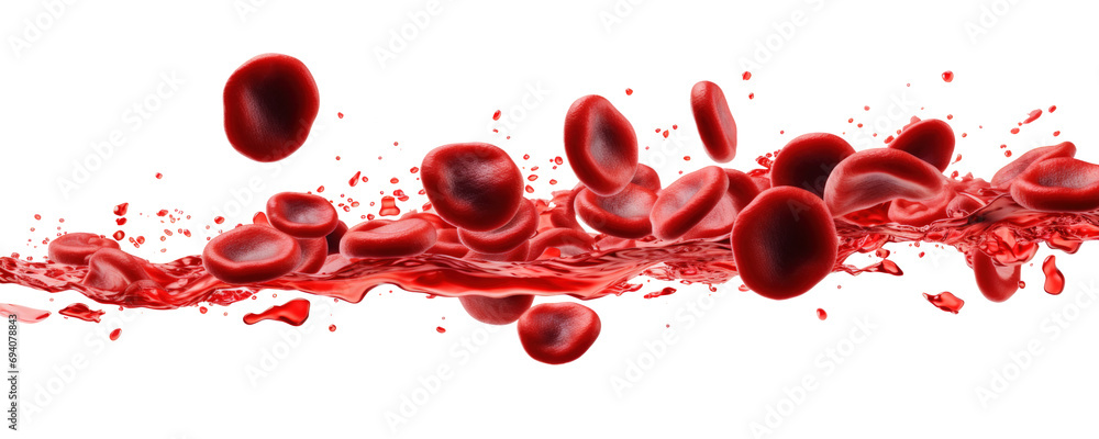 Wall mural Erythrocytes blood cell stream isolated on transparent background.