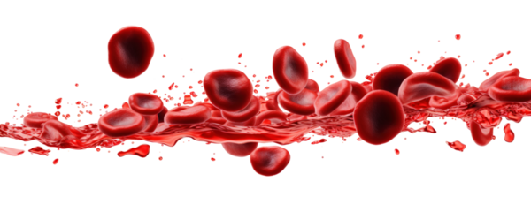 Erythrocytes blood cell stream isolated on transparent background.