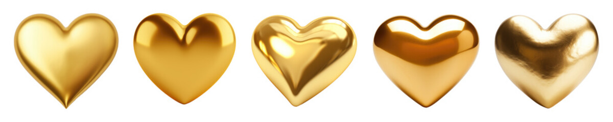 Set of golden hearts isolated on transparent background. - 694078886