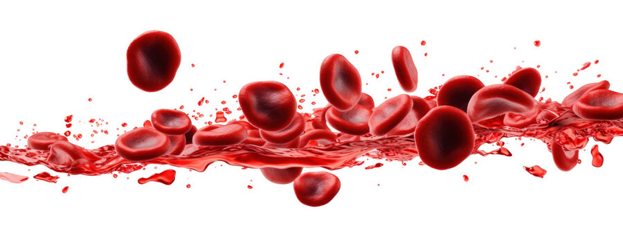 Erythrocytes blood cell stream isolated on transparent background.