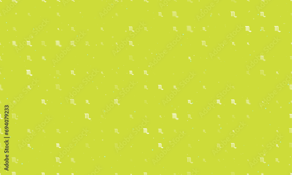 Poster seamless background pattern of evenly spaced white zodiac scorpio symbols of different sizes and opa