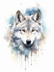 Watercolor portrait of a wolf on a white background. illustration Generative AI