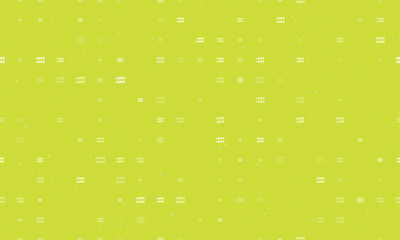 Seamless background pattern of evenly spaced white zodiac aquarius symbols of different sizes and opacity. Vector illustration on lime background with stars