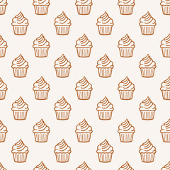 Cute cupcakes with cream seamless pattern background.
