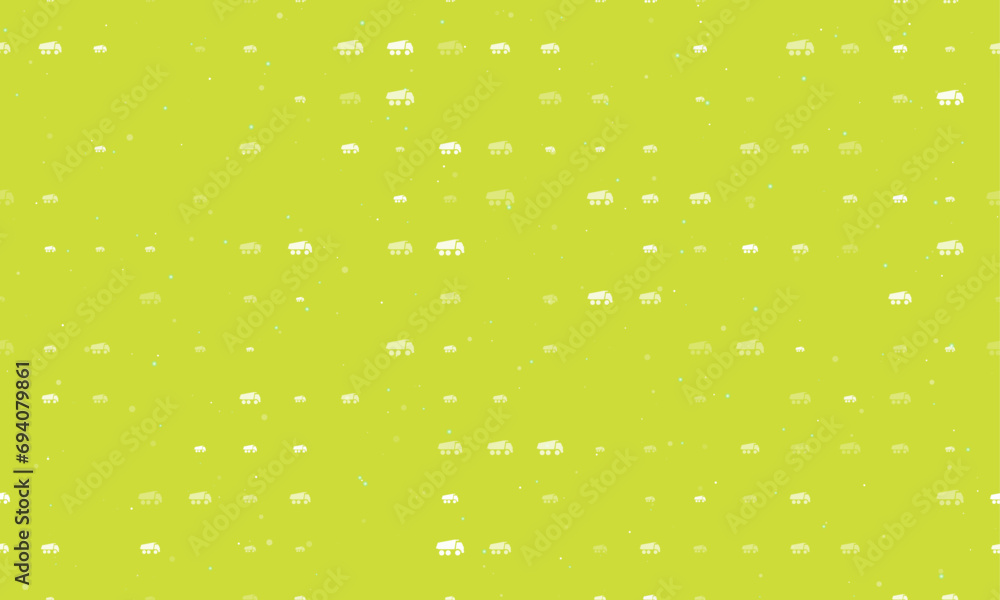 Poster seamless background pattern of evenly spaced white truck symbols of different sizes and opacity. vec