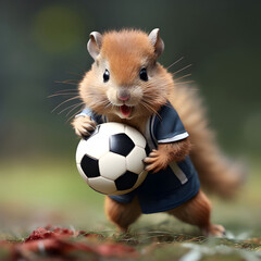 Cute funny chipmunk with a soccer ball.