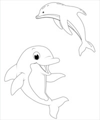 Cartoon dolphins coloring page with playful sea animals in simple outline