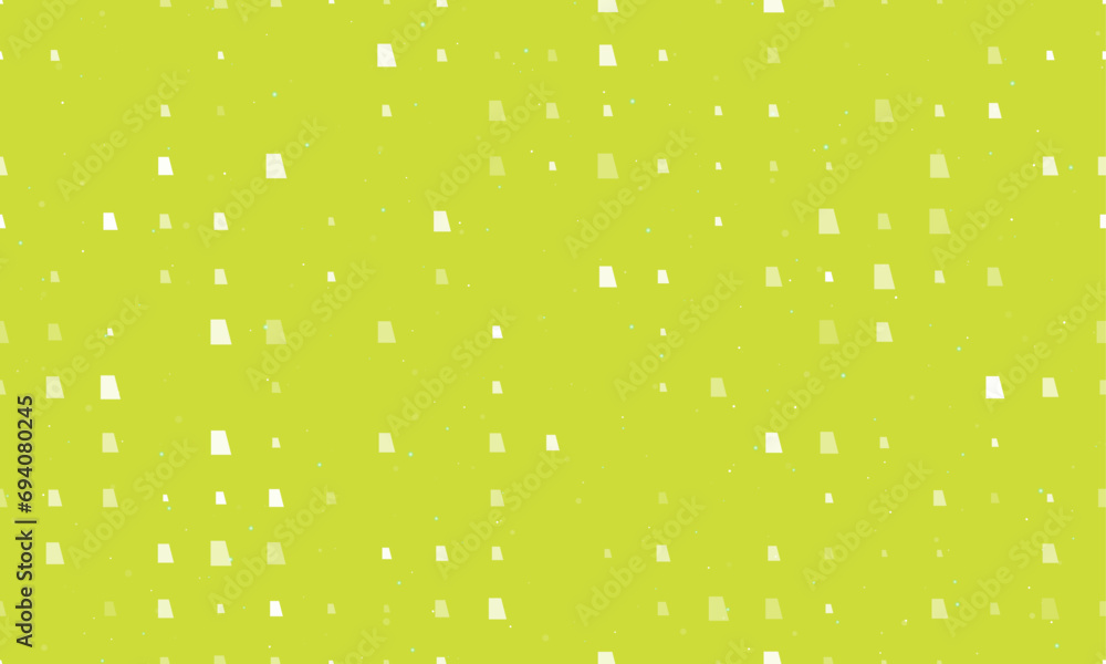 Poster seamless background pattern of evenly spaced white trapezium symbols of different sizes and opacity.