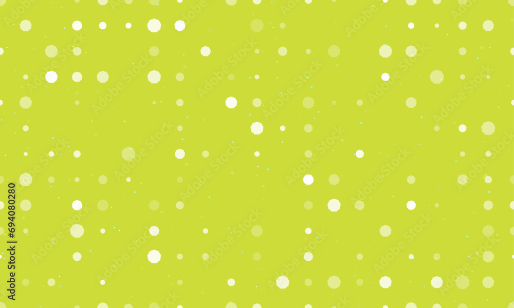 Poster seamless background pattern of evenly spaced white nonagon symbols of different sizes and opacity. v