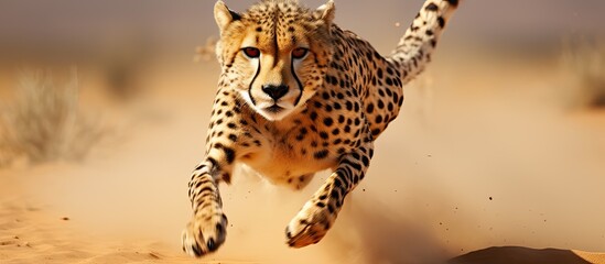 Grown cheetah running in Namibia.