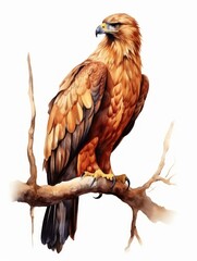 Eagle on the branch. Watercolor illustration isolated on white background Generative AI