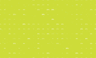Seamless background pattern of evenly spaced white 25 percent symbols of different sizes and opacity. Vector illustration on lime background with stars